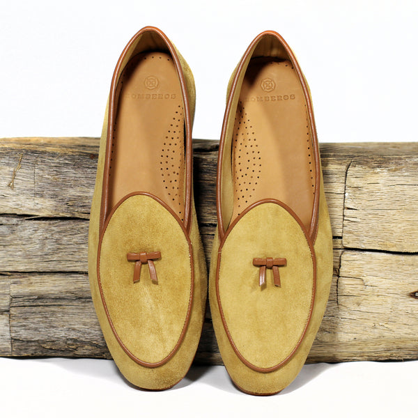 BOMBEROS Men's Honey Kudu Suede Belgian Loafer Lazo Antilope